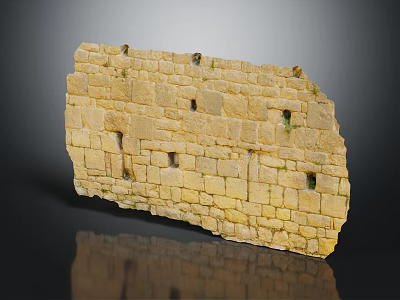 Wooden Stone Wall Structure Featuring Yellow Textured Blocks And Small Decorative Holes 3d model