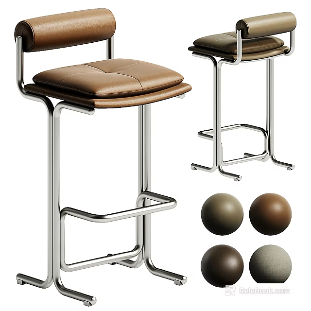 Modern Bar Stools With Metal Frame Leather Seat And Multiple Color Options 3d model 