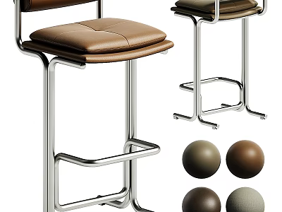 Modern Bar Stools With Metal Frame Leather Seat And Multiple Color Options 3d model