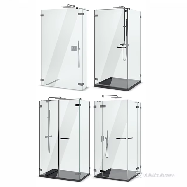 Modern Glass Shower Enclosure Set With Various Designs And Frameless Structure 3d model 