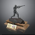 Soldier Statue Holding Rifle Standing On Multi Layered Base With Information Plaque And Colorful Markers