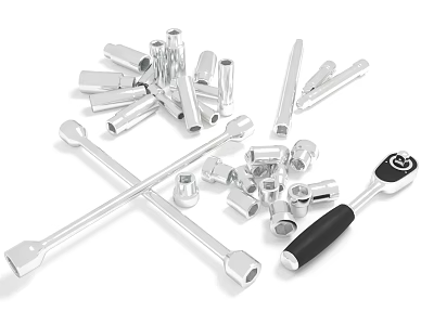 Durable Chrome Plated Hardware Tools With Socket Wrenches Extension Bars And Sockets For Repair 3d model