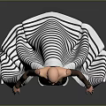 Stylish Black And White Striped High Neck Long Sleeve Dress With Asymmetrical Hem Design