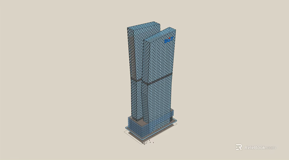 Modern Tall Office Building With Blue Glass Facade And Geometric Structure Design 3d model 