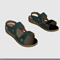 Comfortable Adjustable Women's Green Sandals With Golden Thick Sole And Floral Decorations