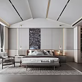 Modern Bedroom Interior Design With Bed Nightstands Wall Art And Area Rug