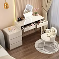 Modern White Dressing Table with Mirror Drawers and Cosmetics in Bedroom Interior Design