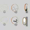 Decorative Round Wall Lamps With Traditional Patterns Golden Frames And Gray Bases