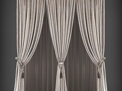 Elegant Striped Velvet Curtains with Tiebacks and Tassel Decorations for Home Interior 3d model