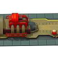 Industrial Machinery Equipment With Red Structure Glowing Orange Elements Platform Warning Stripes And Yellow Lights