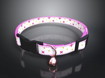 Pet Collar with Pink White Star Patterns and Bell for Animals 3d model