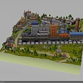 Modern Miniature Town Scene With Detailed Buildings Train Platform Green Trees And Roads