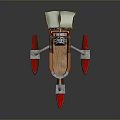 Miniature Aircraft Model Featuring Wooden Seat Metal Frame Transparent Canopy Red Thrusters And Small Robot