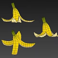 Two Ripe Peeled Yellow Bananas with Spread Skins on Black Background