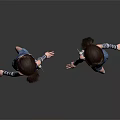 Cartoon Girls With Denim Overalls Dress Striped Long Sleeve Tops High Heels Front Back Dark Background