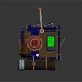 Blue Wheeled Mechanical Weapon With Red Handle Circular Components And Worn Texture 3d model