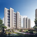 Residential Community With High Rise Buildings And Lush Landscaping