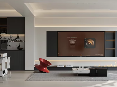 Modern Living Dining Room Interior Design With TV Wall Dining Table And Neutral Tones 3d model