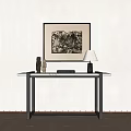 Modern Console Table With Black Framed Artwork Table Lamp And Decorative Vases 3d model