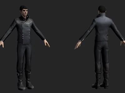 Man In Black Outfit With Button Details 3D Model Front And Back Views 3d model