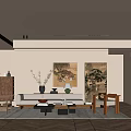 Elegant Modern Living Room Interior With Beige Walls Wooden Furniture And Decorative Artworks