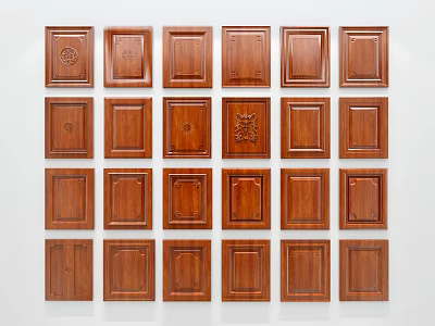 Wooden Door Panels With Various Carved Patterns Arranged On White Background 3d model
