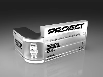 Modern Coffee Shop Display Counter With Project Sign Security Systems And Decorative Figurine 3d model