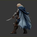 Blonde Warrior With Blue Cape And Dual Swords In Leather Metal Armor