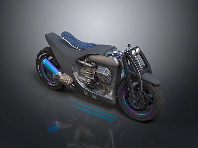 Futuristic Motorcycle Design With Black Body Exposed Engine And Blue Light Effects 3d model