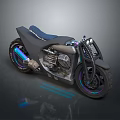 Futuristic Motorcycle Design With Black Body Exposed Engine And Blue Light Effects 3d model