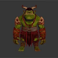 Fierce Green Orc Game Movie Character With Horned Viking Helmet Skull Necklace And Armor Bracers