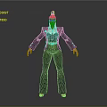 3D Character Model With Red Hair Black Striped Suit Red Belt And White Shirt