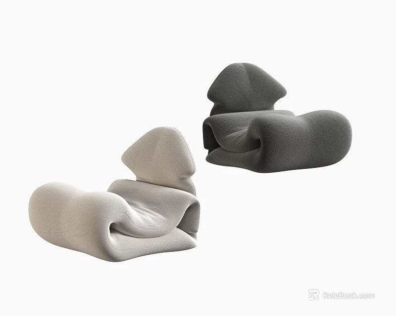 Light And Dark Gray Single Sofa With Modern Abstract Curved Design For Stylish Interior 3d model 