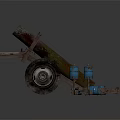 Rusty Cannon Barrel On Wheel Mounted Frame With Blue Components And Bolts 3d model