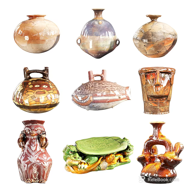 Handcrafted Ceramic Vessels with Diverse Shapes Colorful Glazes and Unique Patterns 3d model