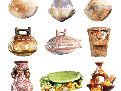 Handcrafted Ceramic Vessels with Diverse Shapes Colorful Glazes and Unique Patterns 3d model