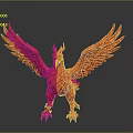 Red Phoenix With Spread Feathery Wings Yellow Beak And Sharp Claws On Dark Background