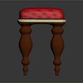 Comfortable Wooden Stool With Red Padded Cushion And Sturdy Carved Legs