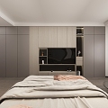 Modern Apartment Bedroom Desk Backwall Wardrobe Sofa Bedding 3d model