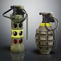 Vintage Military Hand Grenades With Green Yellow Rings And Textured Surface