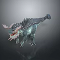 Detailed 3D Fantasy Creature With Horns Spikes Sharp Teeth And Blue Green Skin