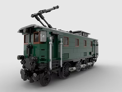 Green Vintage Building Blocks Train Model with Black Wheels Brown Windows and Roof Details 3d model