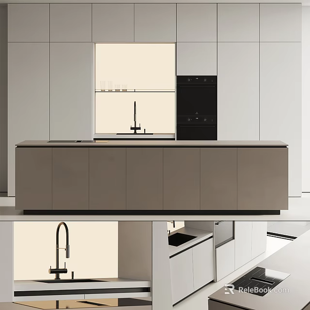 Modern Kitchen Interior With Sleek Cabinets Island Counter And Faucet Appliances 3d model 