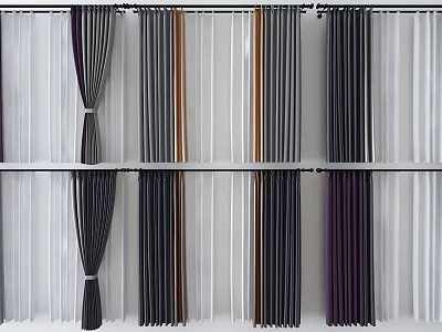 Various Colored Striped Curtains With Vertical Patterns For Home Decor 3d model