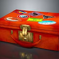 Orange Vintage Storage Box With Colorful Stickers Metal Lock And Handle