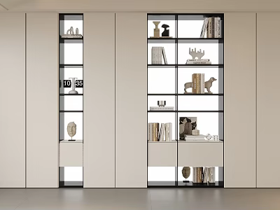 Modern Bookcase With Open Shelves Displaying Books And Decorative Items 3d model