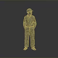 3D Rendered Male Character Model In Uniform With Cap Standing Hands In Pockets