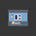 Cozy Cartoon Style Bedroom With Blue Walls White Window Bed Shelf And Green Plant