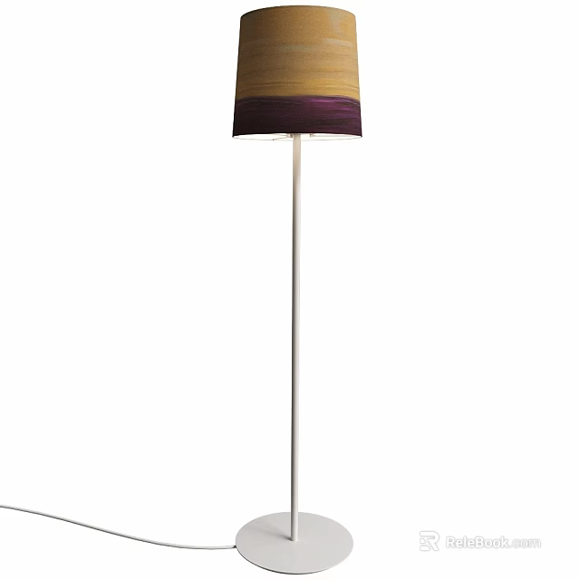 Modern Stylish Floor Lamp With Striped Fabric Shade And Sleek White Metal Stand 3d model 