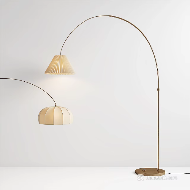 Modern Arched Floor Lamp With Pleated Beige Lampshade For Minimalist Home Decor 3d model 
